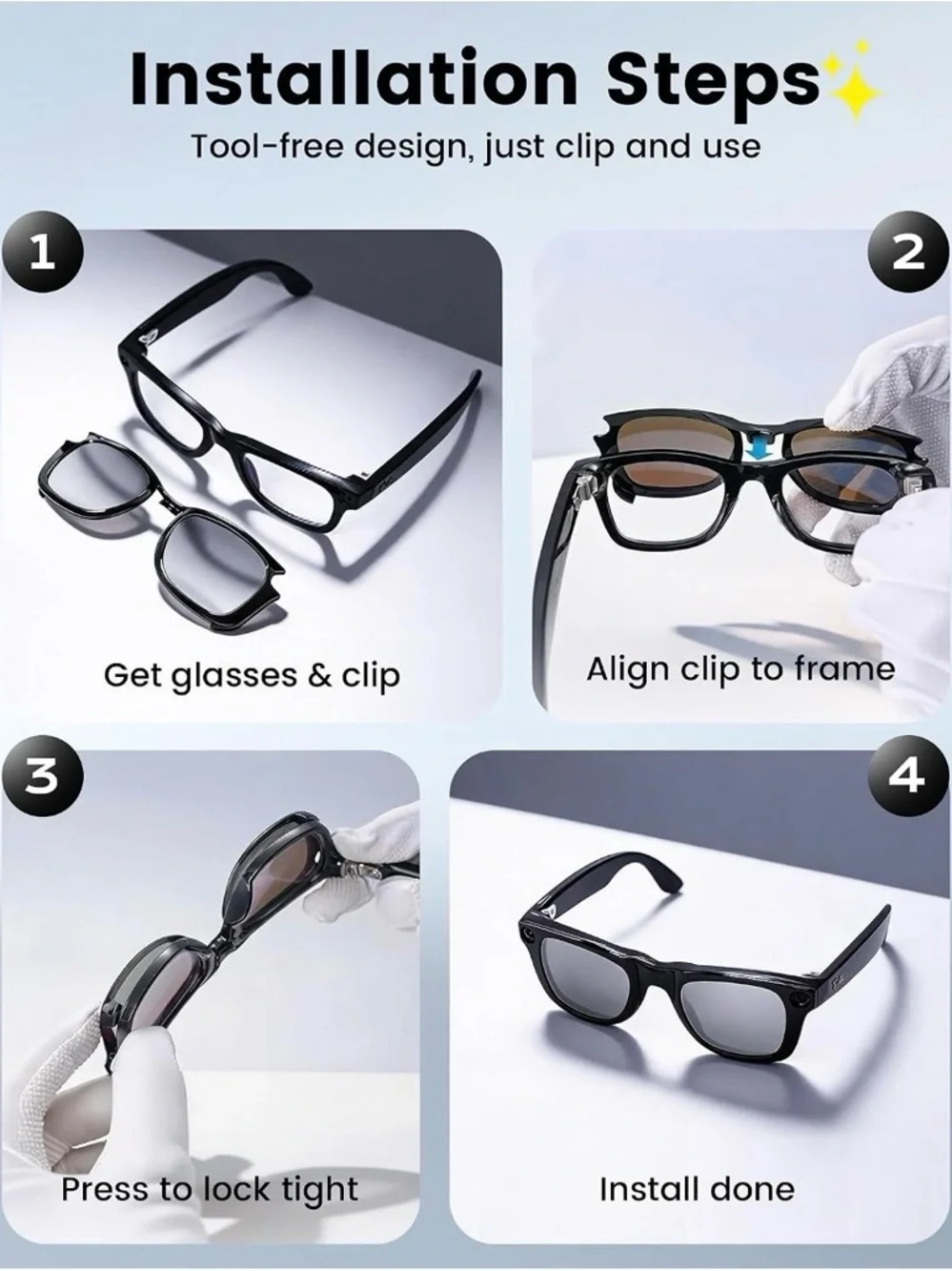 New 2-Pack Polarized Clip-On Lenses for Ray-Ban Meta Wayfarer Gen 2 RW4006 RW401